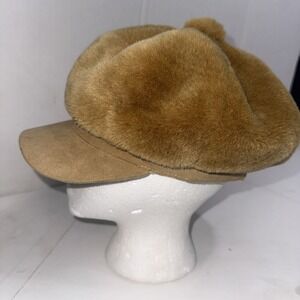Vintage‎ 90s Y2K Puffy Plush Velour Cabbie Cap Baker Boy Newsboy Hat
